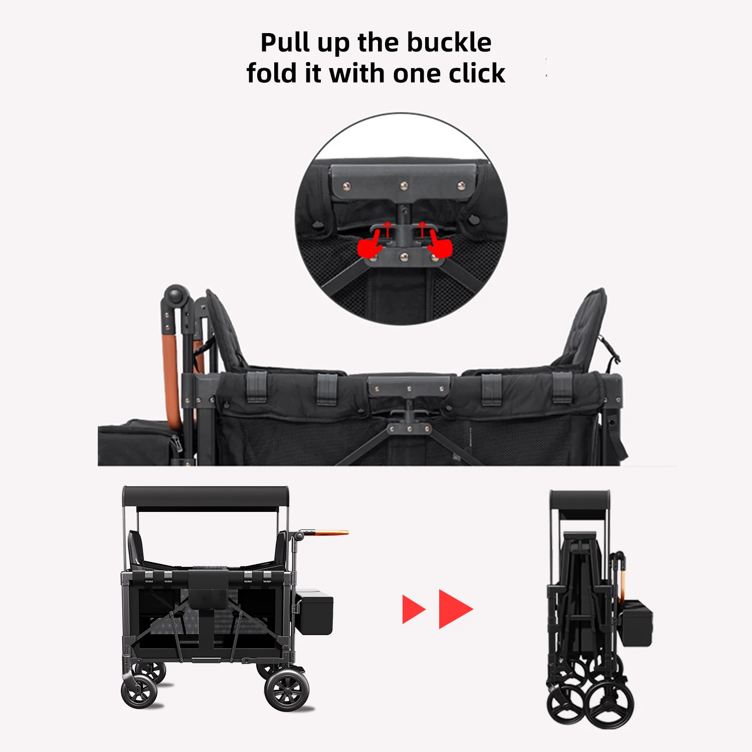 Double Stroller Wagon (2 Seater) - Collapsible Wagon Stroller with Seats with Magnetic Buckle 5-Point Harnesses and Adjustable S