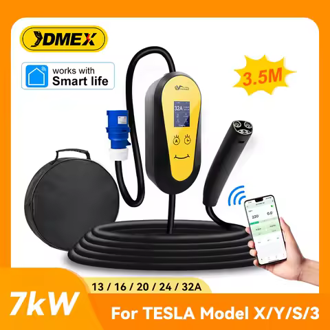 JDMEX Tesla EV 휴대용 충전기 APP 제어 전기 자동차 충전기 7KW 32A 1상 EVSE Wallbox 충전기 조정 가능한 전류