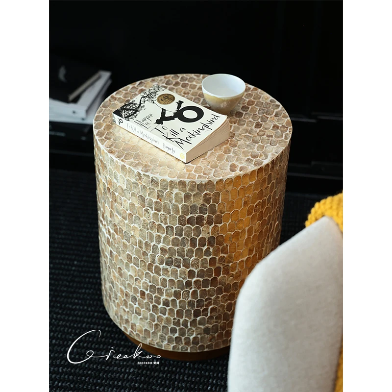 Living room decoration edge sofa coffee table imported medieval handmade shell corner seat Household furniture