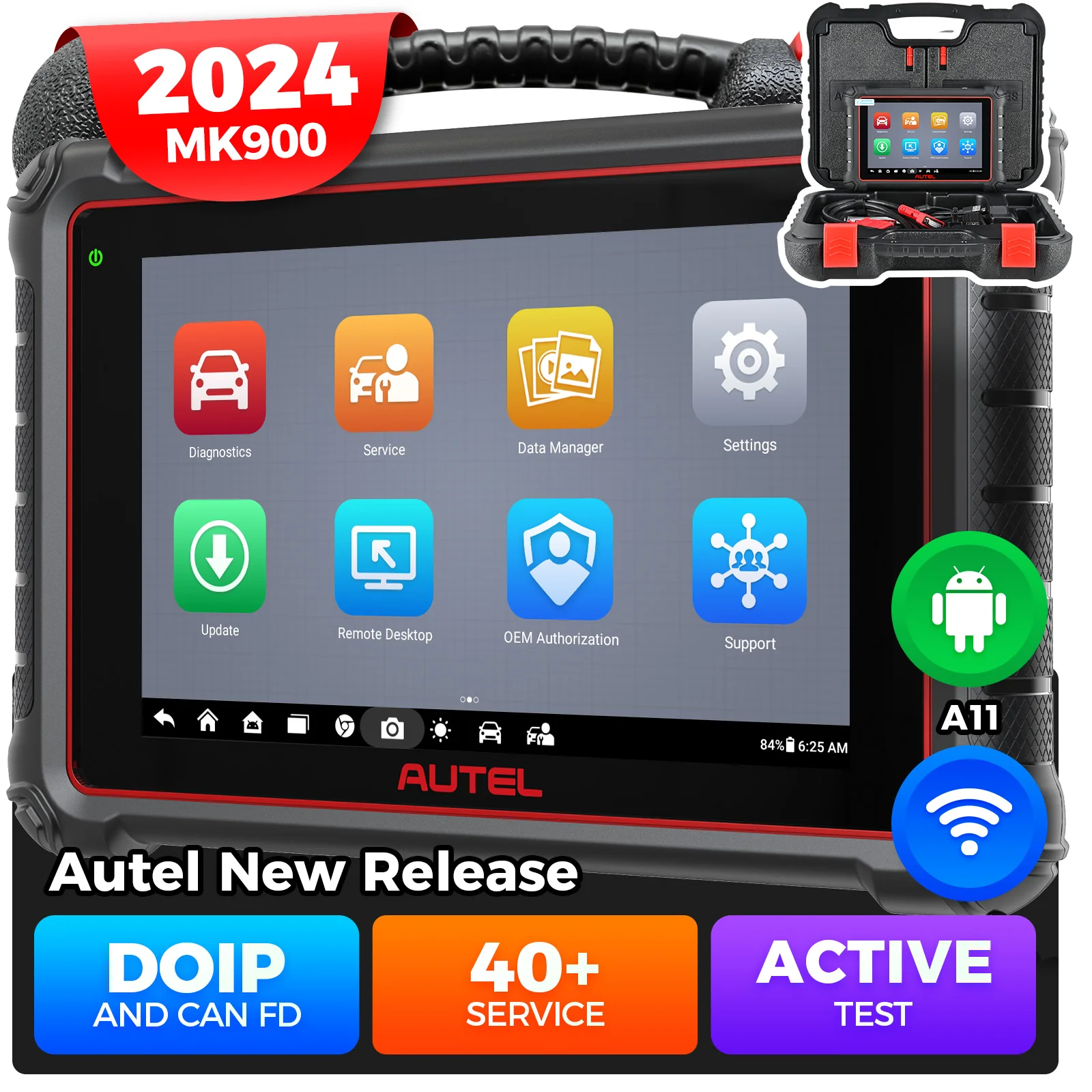 Autel MaxiCOM MK900 Car Diagnostic Scanner 40+ Services DoIP & CAN-FD 8 Inch OBD2 Automotive Scan Tools 2024