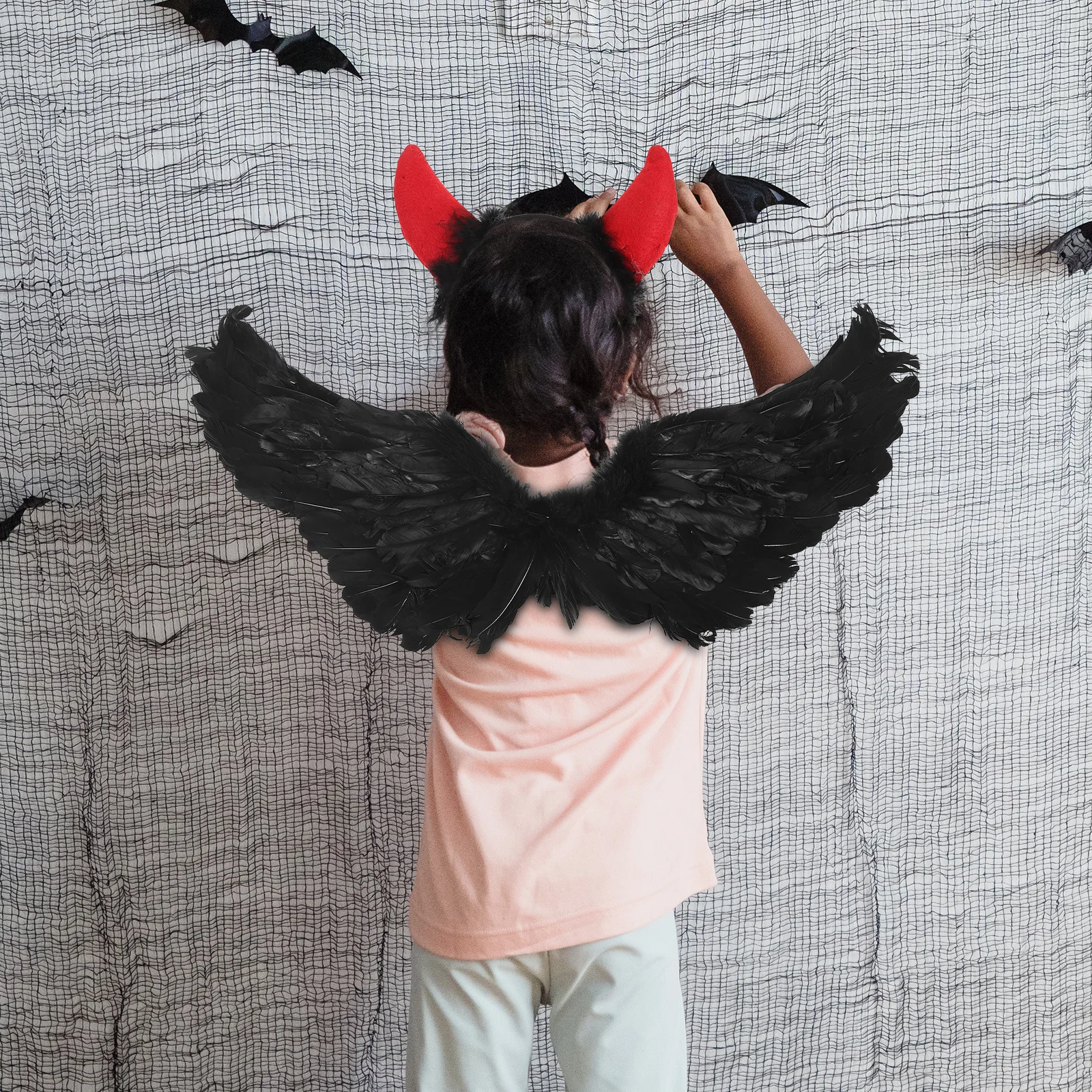 1 Juego de alas de Halloween, decoración trasera del diablo, accesorios para actuación en escenario, alas negras de Halloween