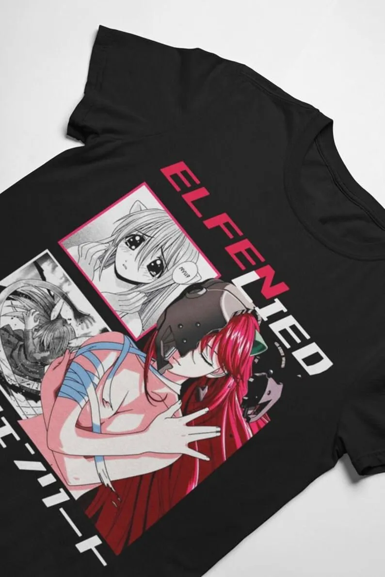 男性と女性のためのユニセックスTシャツ,エルフ,ライオン,ルーシー,アニメ,ニュー,カエード,マンガ,ワイフ,ホラー