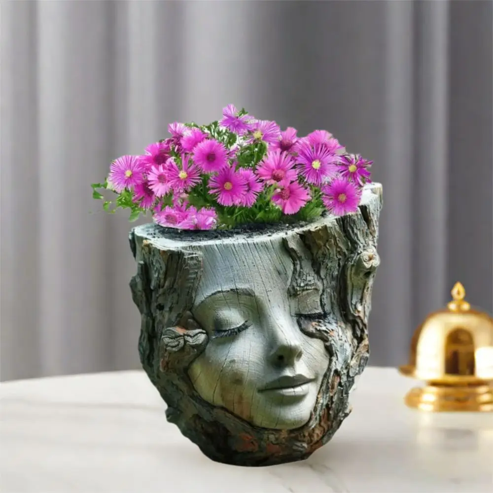 

Creative Funny Girl Face Flowerpot Handmade Waterproof Succulents Flower Pot Resin Crafts Figure Planter Home Office Decors