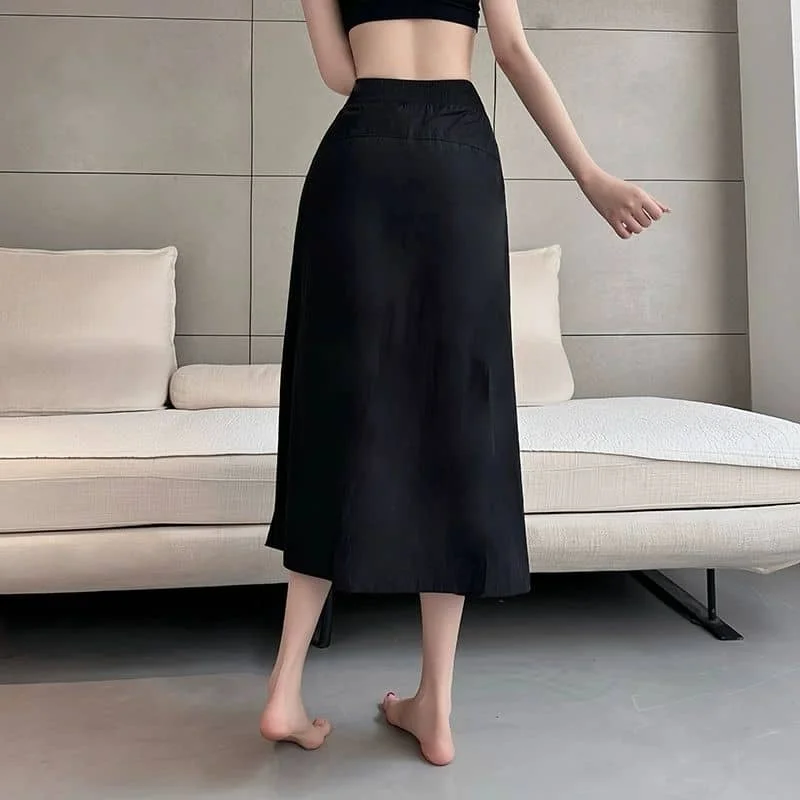 Invisible Zipper Open Crotch Cargo Wide Leg Casual Black Skirted Pants Women High Waist Sweatpants
