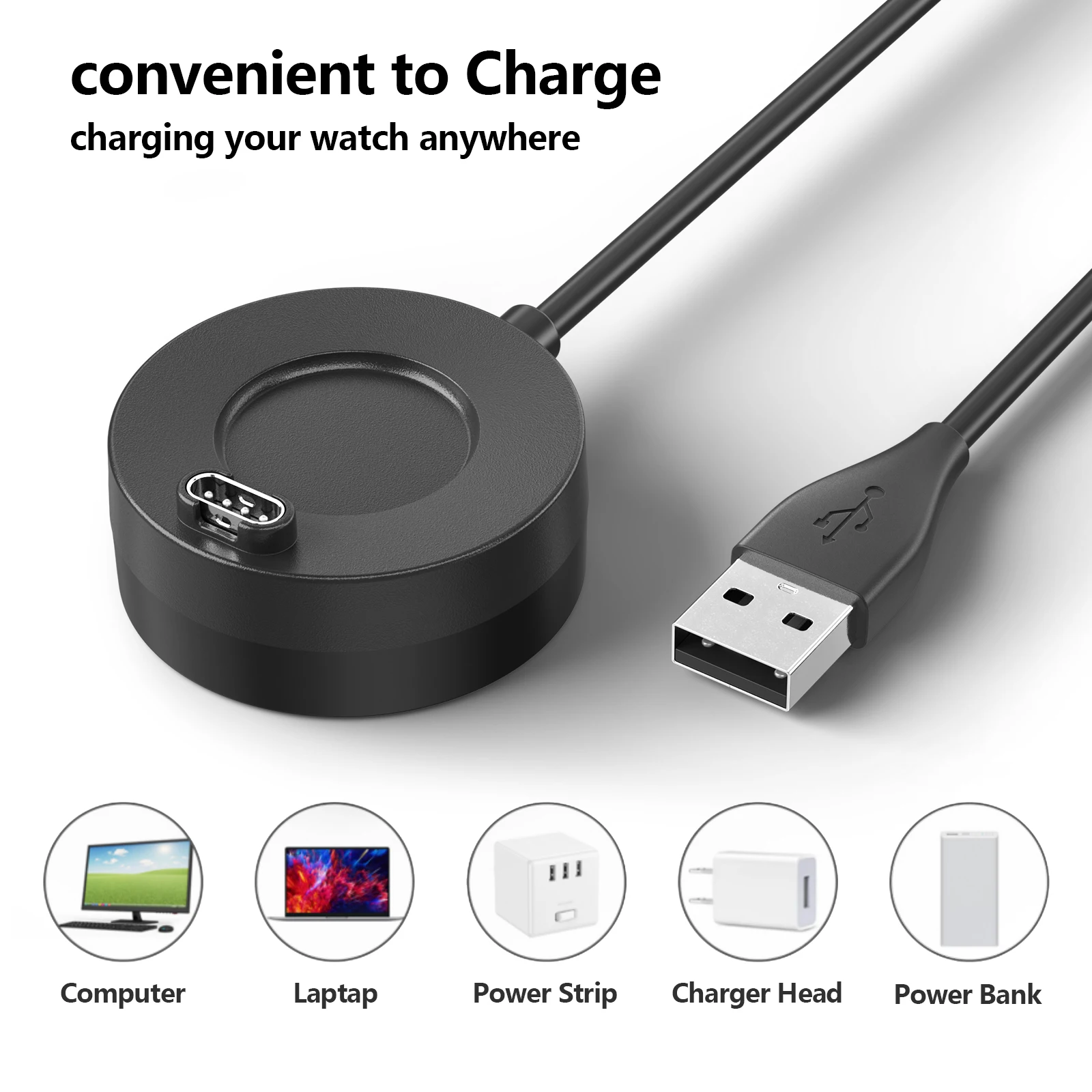 USB Charger Dock For Garmin Venu 2/2S/Vivoactive 3/4/Fenix 7/6/5/Instinct 2/Forerunner 945/245/Quatix 5/Approach S62 Vivomove 3
