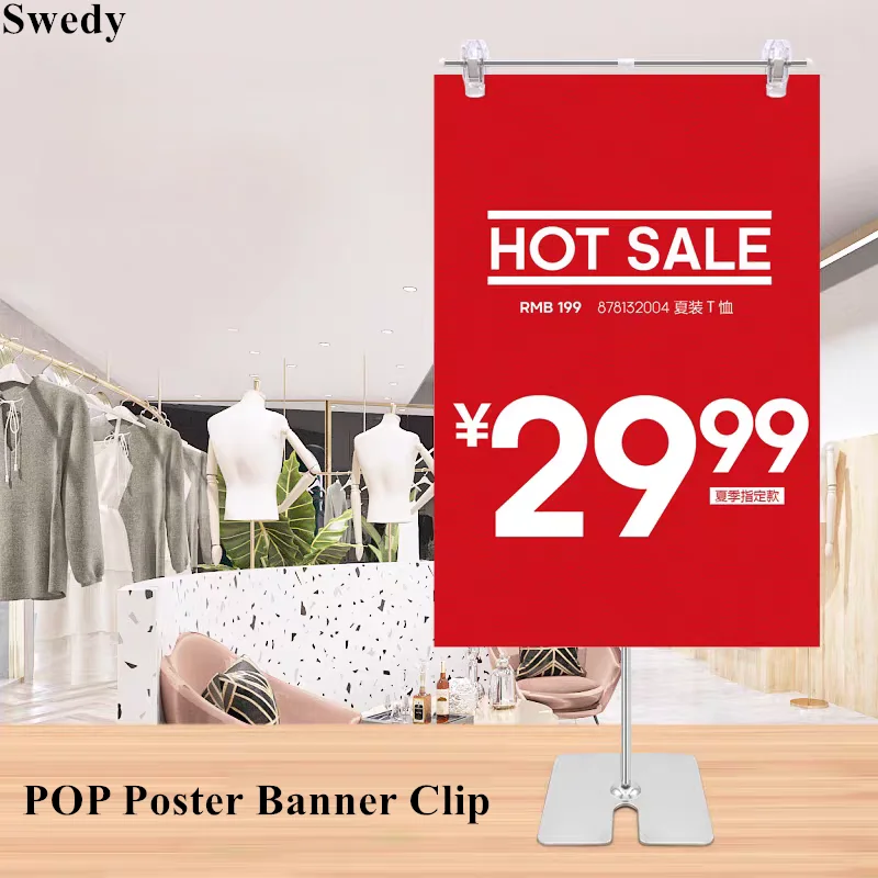 Stainless Steel Adjustable POP Poster Banner Display Stand Supermarket Promotion Table Sign Holder POP Clip Stand