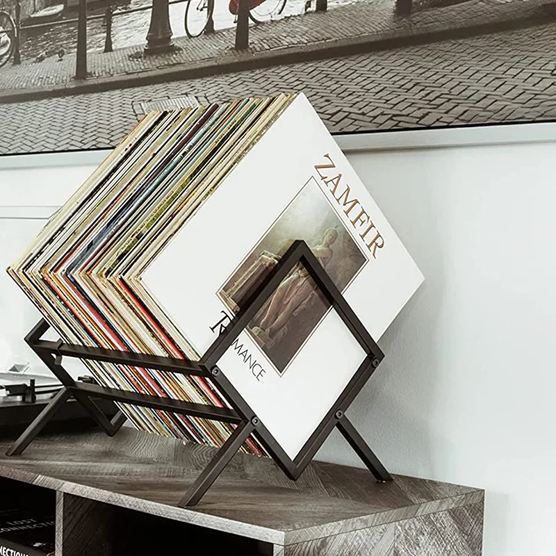 

Desktop Creative Bookshelf Vinyl Record Storage Shelf CD Record Display Shelf Magazine Storage Shelf Metal Fine Iron