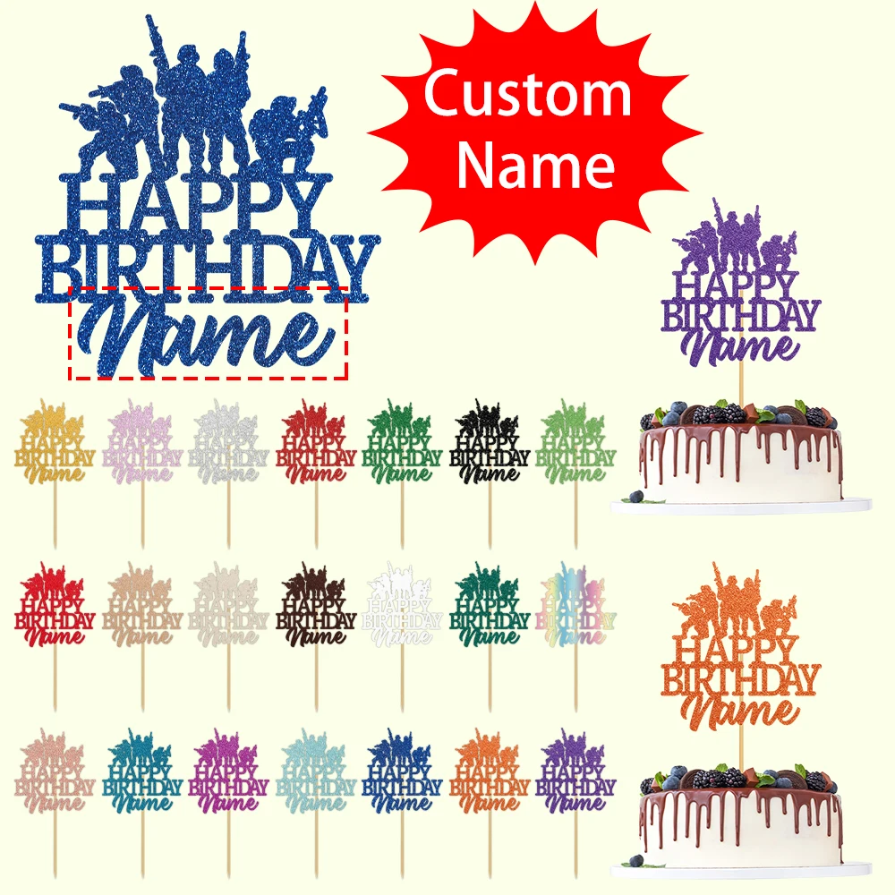 1 Stück personalisierter Tortenaufsatz zum Geburtstag mit Schießspiel-Motiv, personalisierter Name, perfekt für die Dekoration von Geburtstagsfeiern mit Schießspiel-Motiv