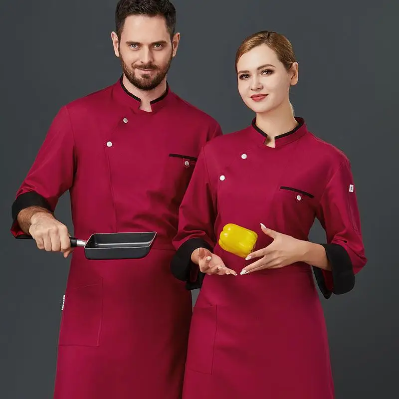 Uniforme de Chef d'hôtel à manches longues pour hommes, vêtements de cuisine arrière de Restaurant d'automne et d'hiver, salopette de Chef à manches courtes plus