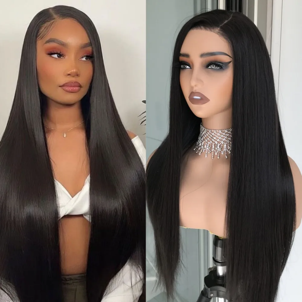 

Длинный прямой синтетический кружевной парик Wear and Go, бесклеевой парик для женщин, натуральный черный, 22 дюйма, готовый парик для ежедневного использования