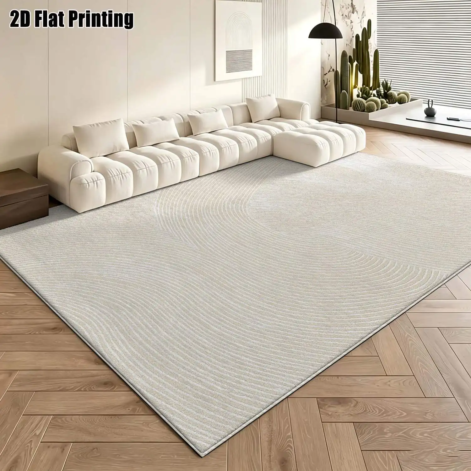 1Pc 2D Printed Beige Abstract Line Pattern Nordic Carpet, Instagram-Inspired Modern Minimalist Geometric Striped Art Floor Mat, Multi-Size, Machine Washable, Suitable for Entrance, Living Room, Bedroom, Dining Room, Foyer Home Decor