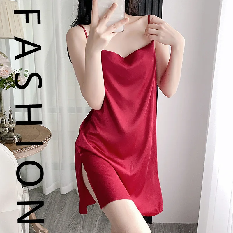 

French sexy nightdress women's high sense summer thin ice silk pajamas summer pure desire wind backless swing collar suspender s