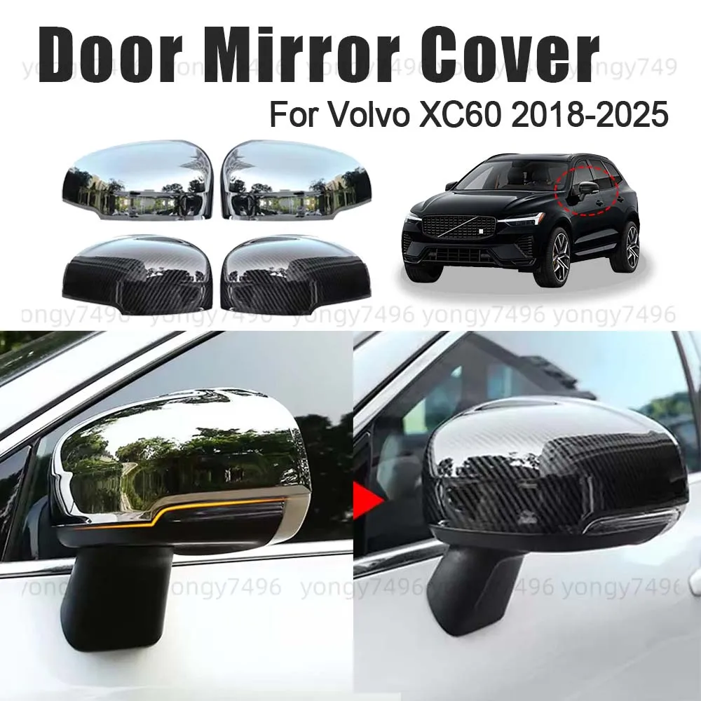 

Car Upgrade Carbon Fiber Chrome Silver Door Mirror Cover For Volvo XC60 2018 2019 2020 2021 2022 2023 2024 2025 Decoration