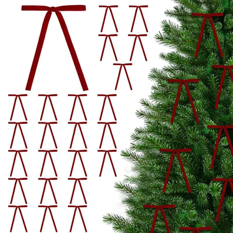 12 Stück Samt-Weihnachtsbaum-Schleifen, Geschenkschleifen, Samtband, Schleife für Weihnachten, Heimdekoration, Baumkränze, Geschenkverpackung, DIY-Handwerk, festlich