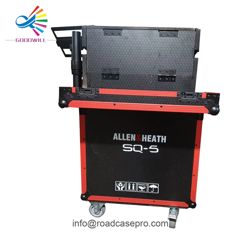 Customized Hydraulic Flight Flip Case With Laptop Holder 2U Drasers For SQ5 Digital Mixer Case With Orange Aluminum Parts