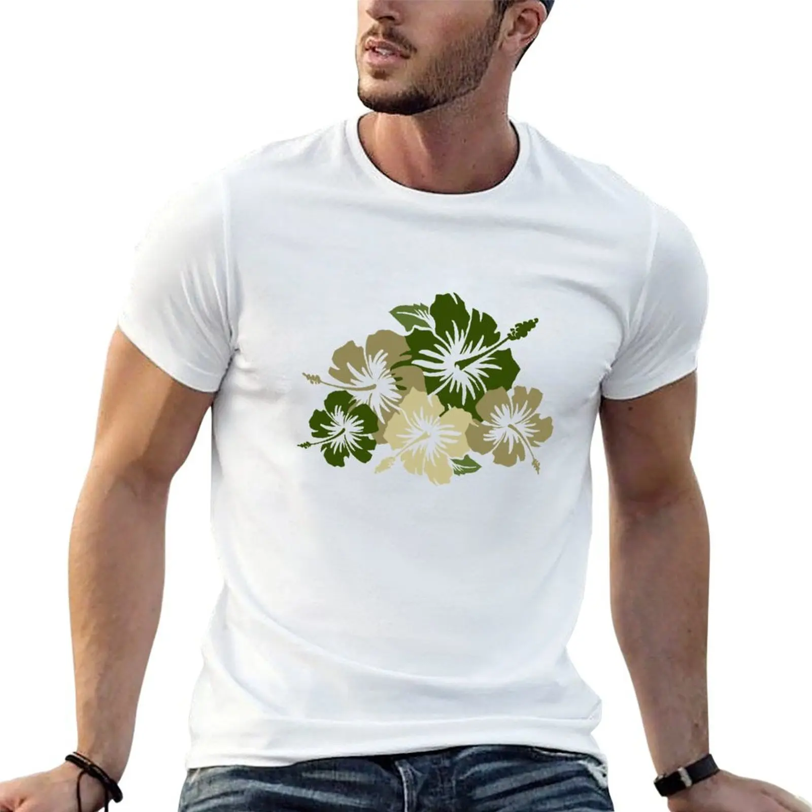 Epic Hibiscus Hawaiian Floral Aloha Shirt Print - Olive Green T-Shirt Short sleeve tee anime stuff t shirts for men graphic