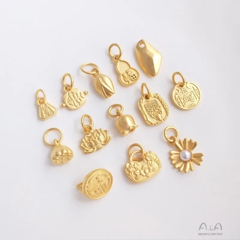 Strong Color Retention Sand Gold Bud Lotus Pod Lotus Flower Small Daisy Lucky Stone Zakiram Pendant DIY Jewelry Pendant