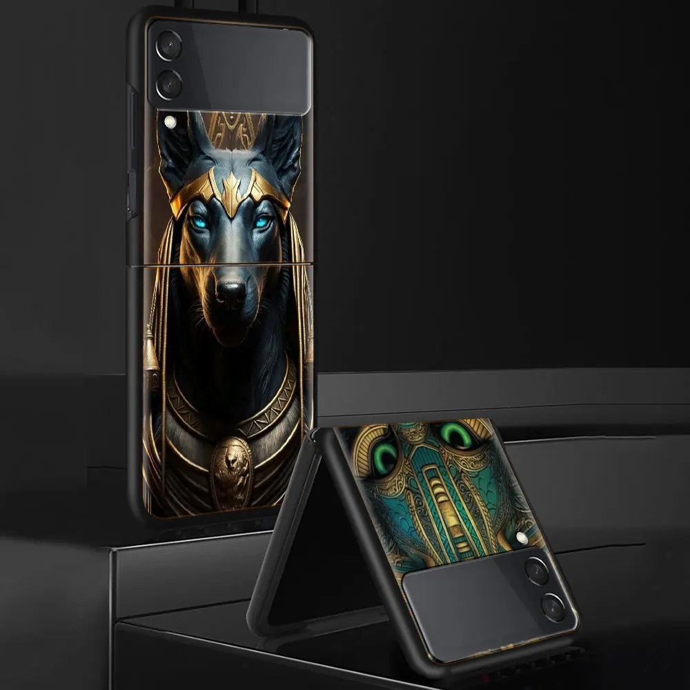 Egyptian Pharaoh's Mummy Cell Phone Case For Samsung Galaxy Z Flip 5 5G Z Flip 6 5G 4 3 Black Coque Hard PC Luxury Cover Z Fli