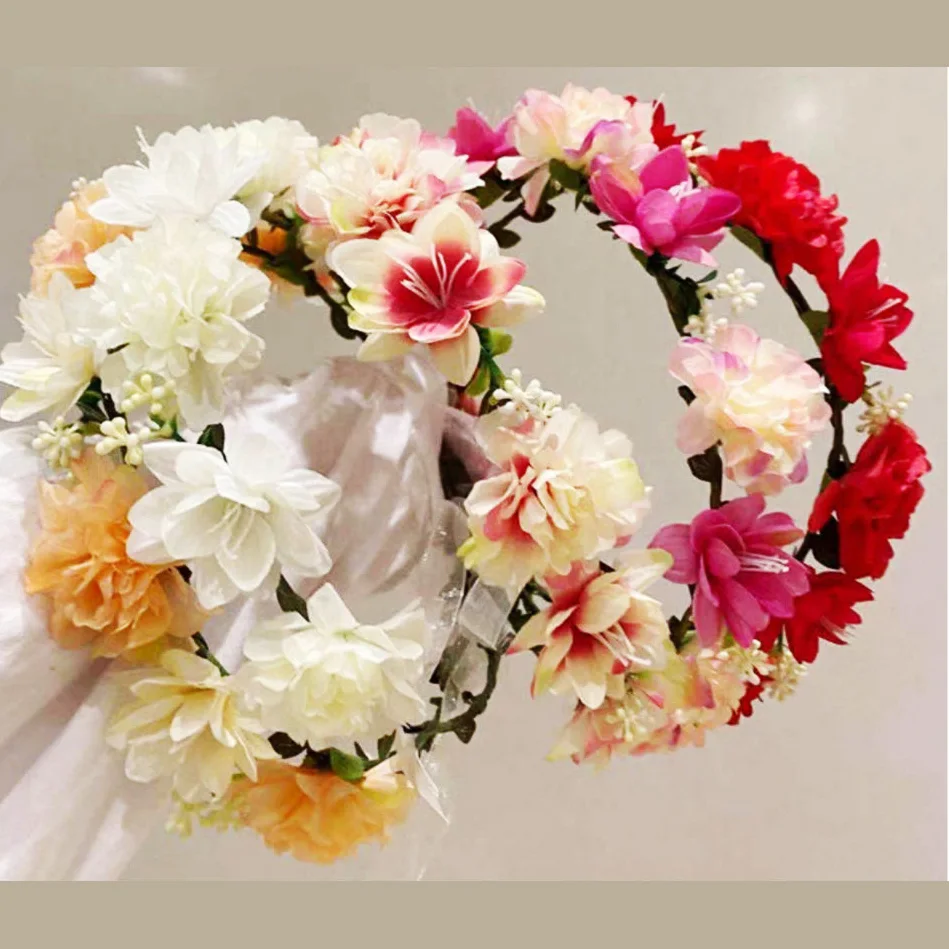 Fashion Flower Crown Bohemian Bride Wedding Hair Accessories Flower Headbands Braided Wreath Hair Band Women Girl Floral Garland