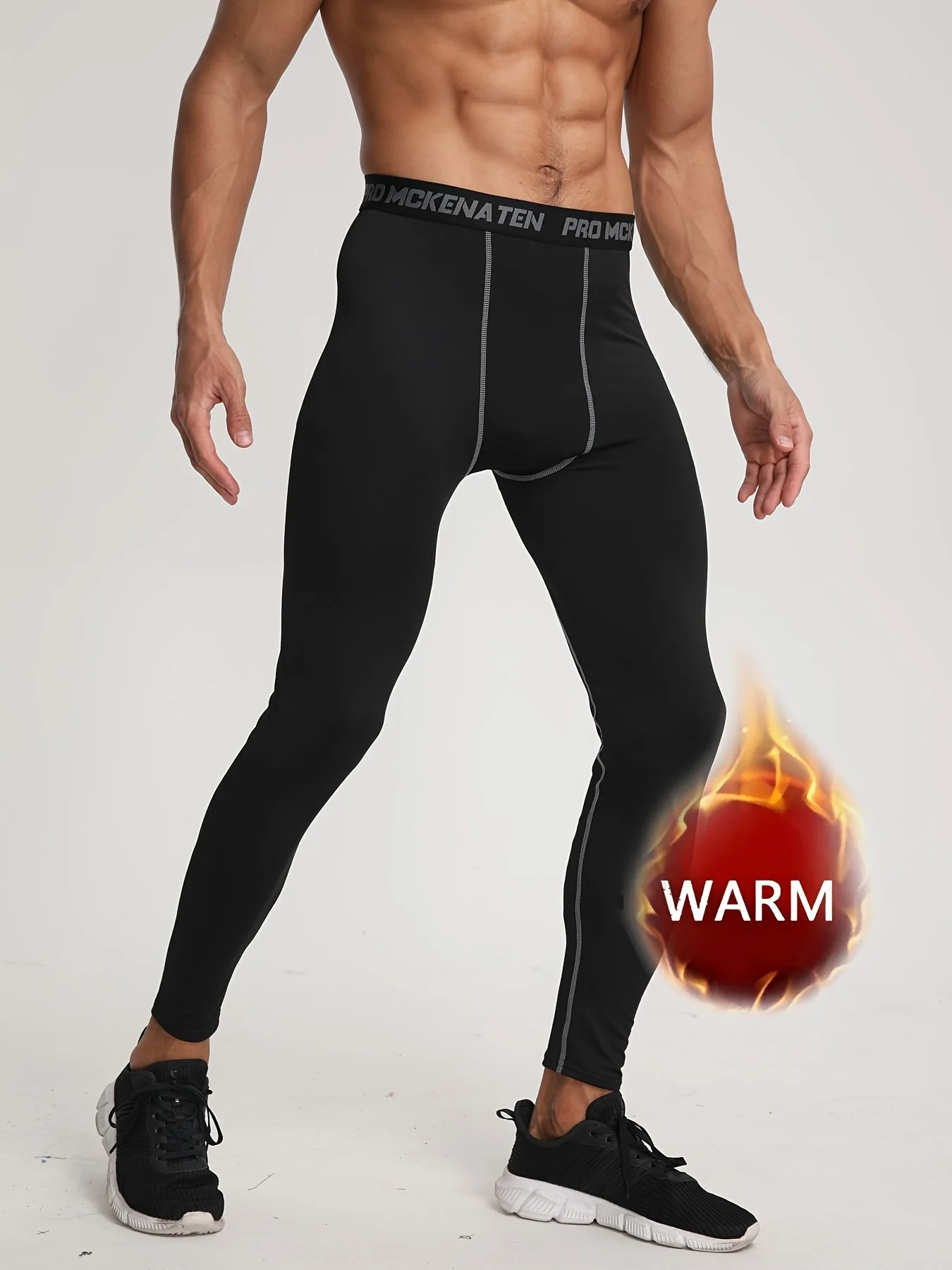 Men's warm compression leggings, elastic moisture absorbent sweatpants, autumn and winter training and casual wear