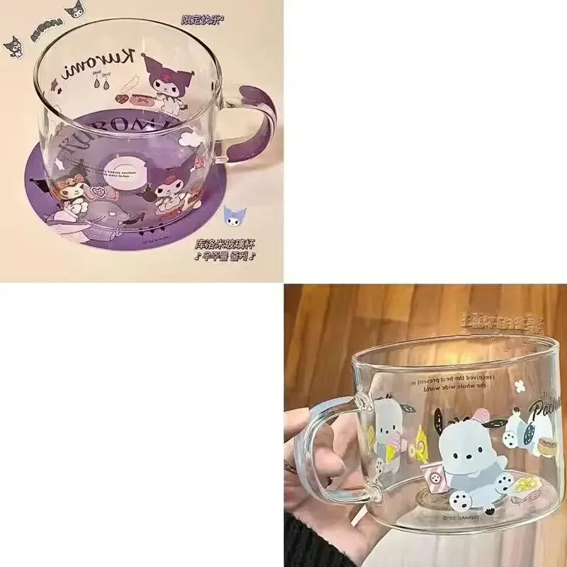 Pochacco Kawaii copo de água de vidro para crianças, desenhos animados Sanrio, Cinnamoroll, Kuromi Ins Breakfast Milk, Anime Sweet Gifts