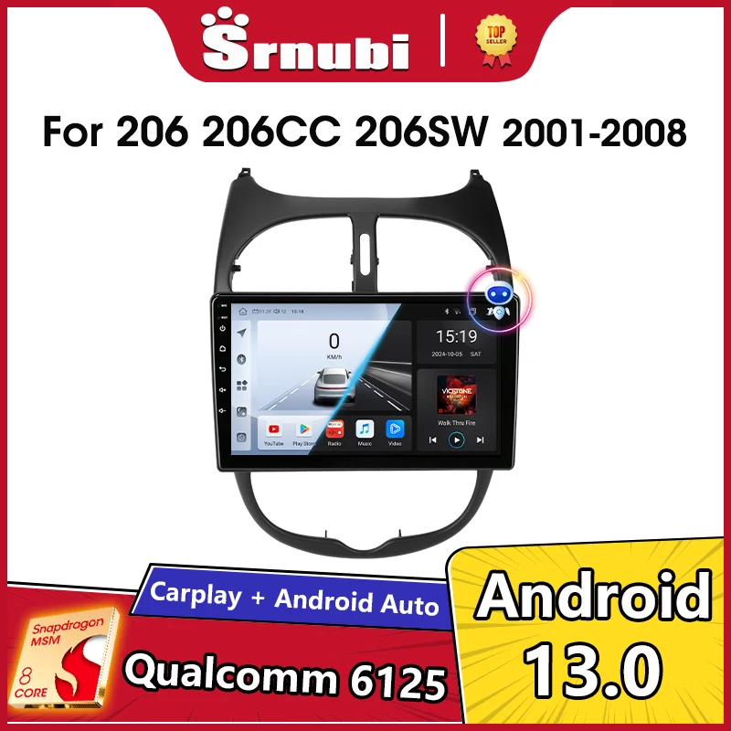 Srnubi Android 13 Car radio for PEUGEOT 206 206CC 206SW 2000-2005 2006 2007 2008 Multimedia player GPS navi Video 2din Autoradio