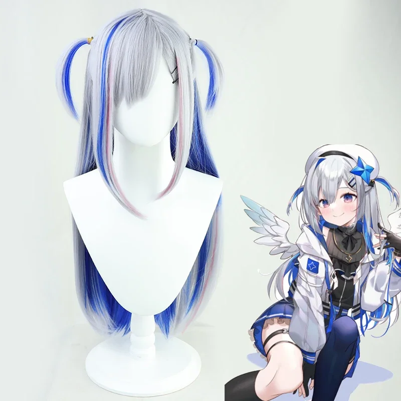 

VTuber Amane Kanata Hololive Youtuber Cosplay Mixed Color Long Straight Heat Resistant Synthetic Hair Halloween Costume Party