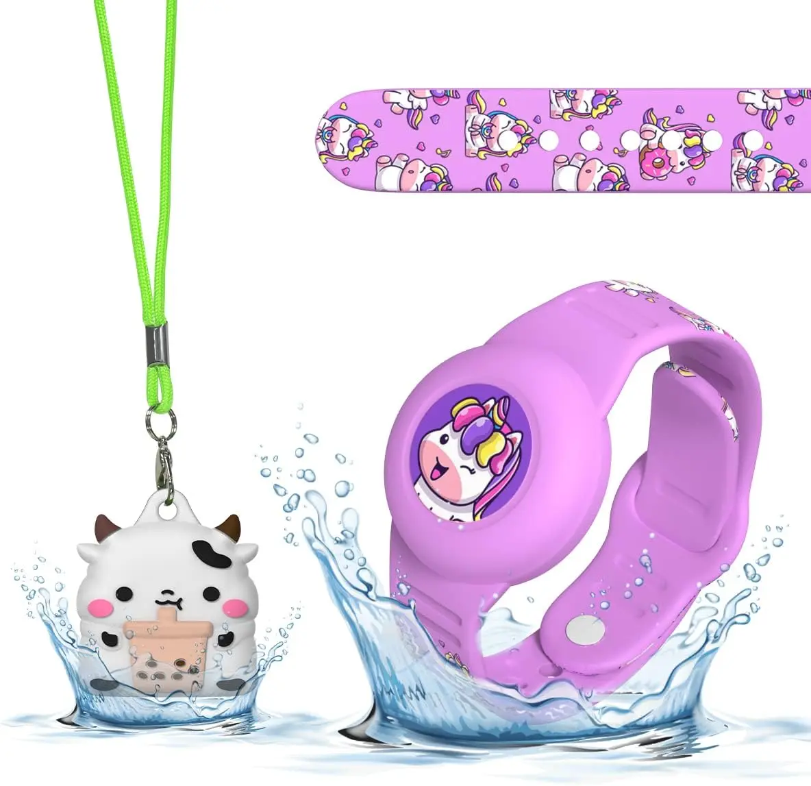 Waterproof Airtag Bracelet for Kids, Cute Cartoon Silicone Air Tag Holder Hidden Design, Light Weight Compatible with AirT