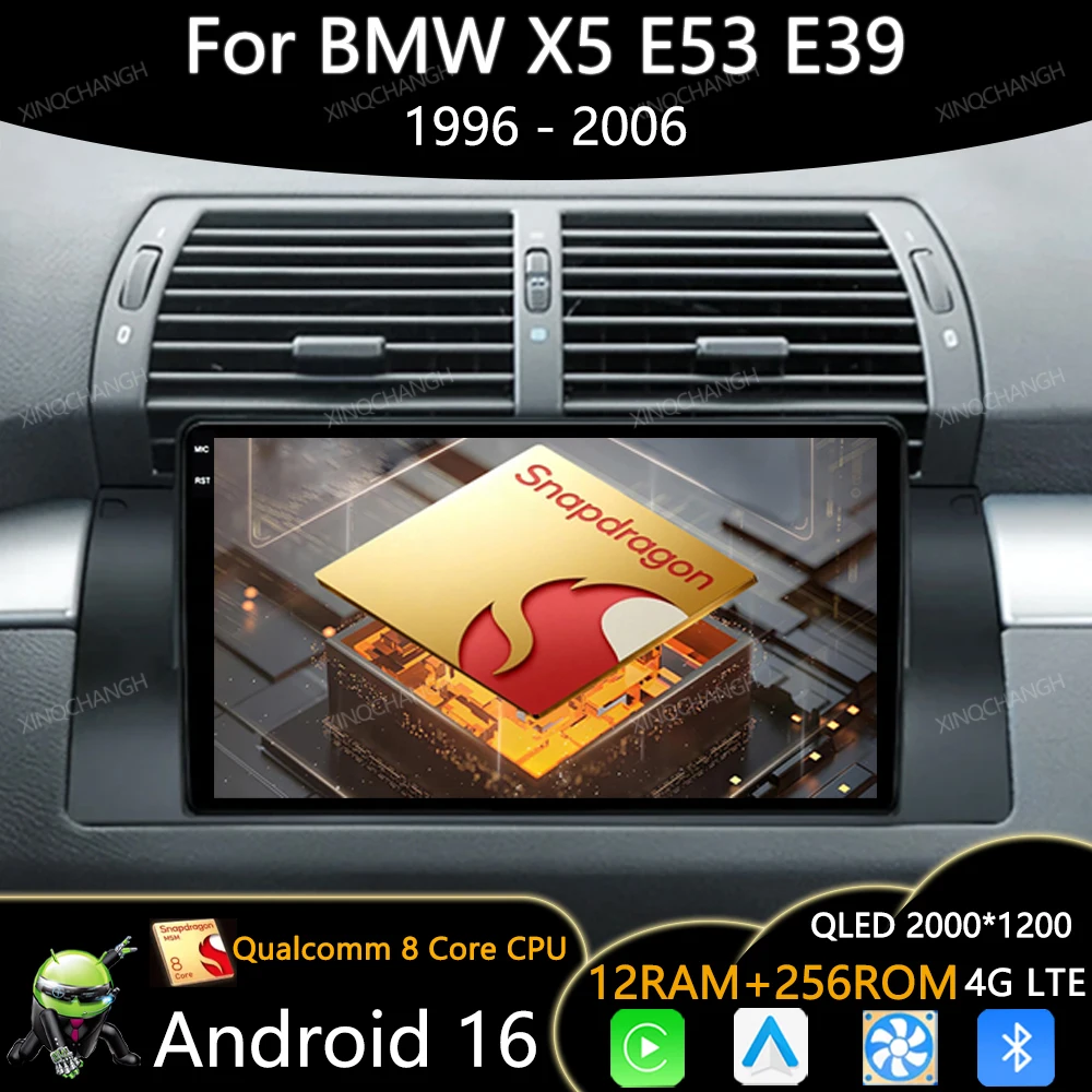 Android 16 Car Radio For BMW 5 E39 1996 - 2003 E53 X5 M5 QLED Head Unit WIFI 4G Wireless CarPlay Auto Qualcomm BT DSP GPS 2DIN