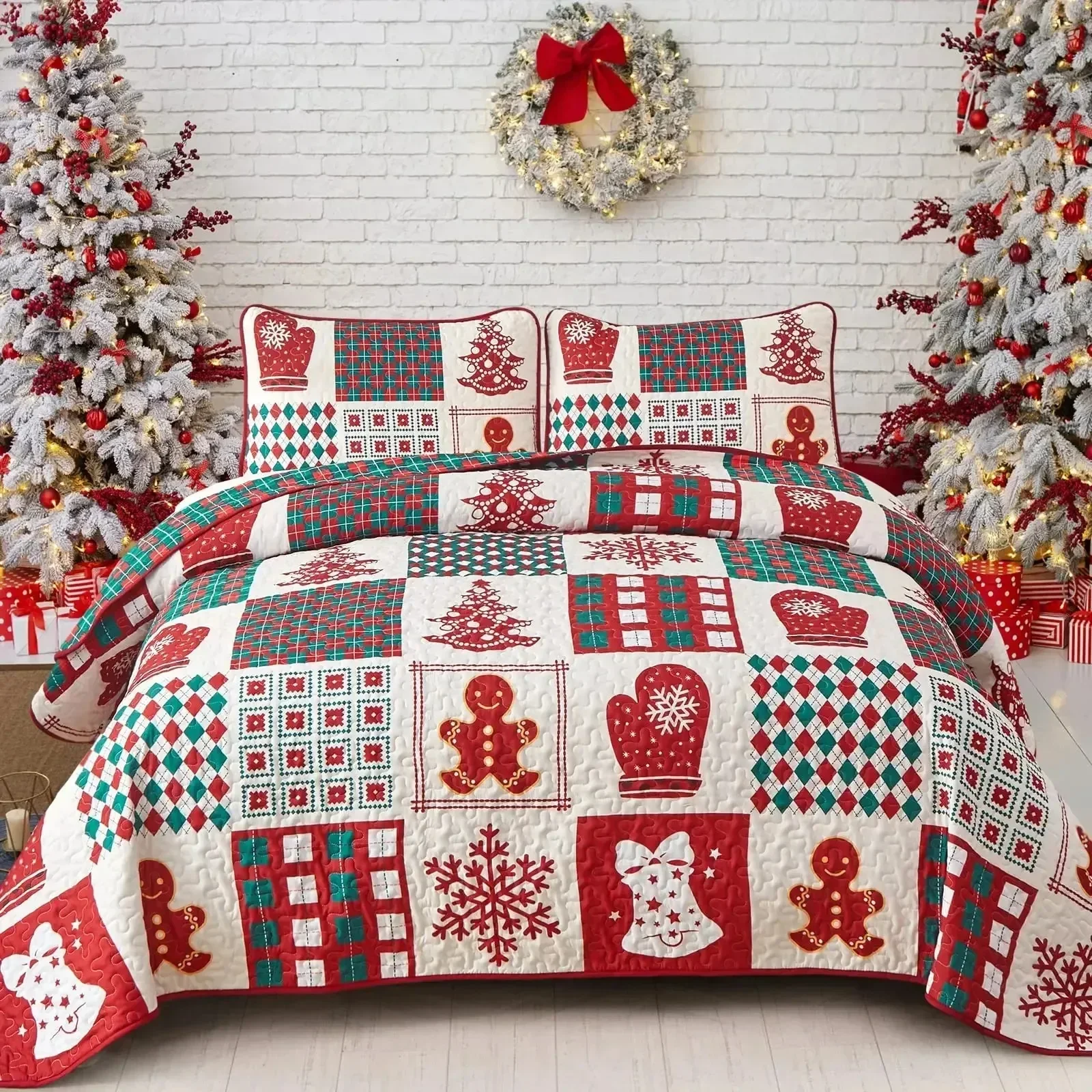 Red Xmas Bells Bedding Set Merry Christmas Duvet Cover Set, Fantasy Snow Tree Comforter Cover New Year Festival Quilt Cover deco