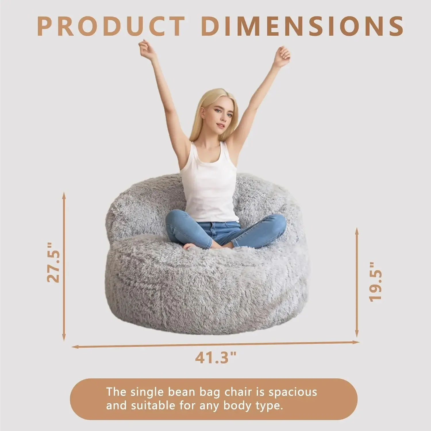 Bean Bag Chair, Faux Fur Bean Bag Couch with Filler Large Living Room Bean Bag Chairs for Adults, Big Lazy Sofa Accent Cha