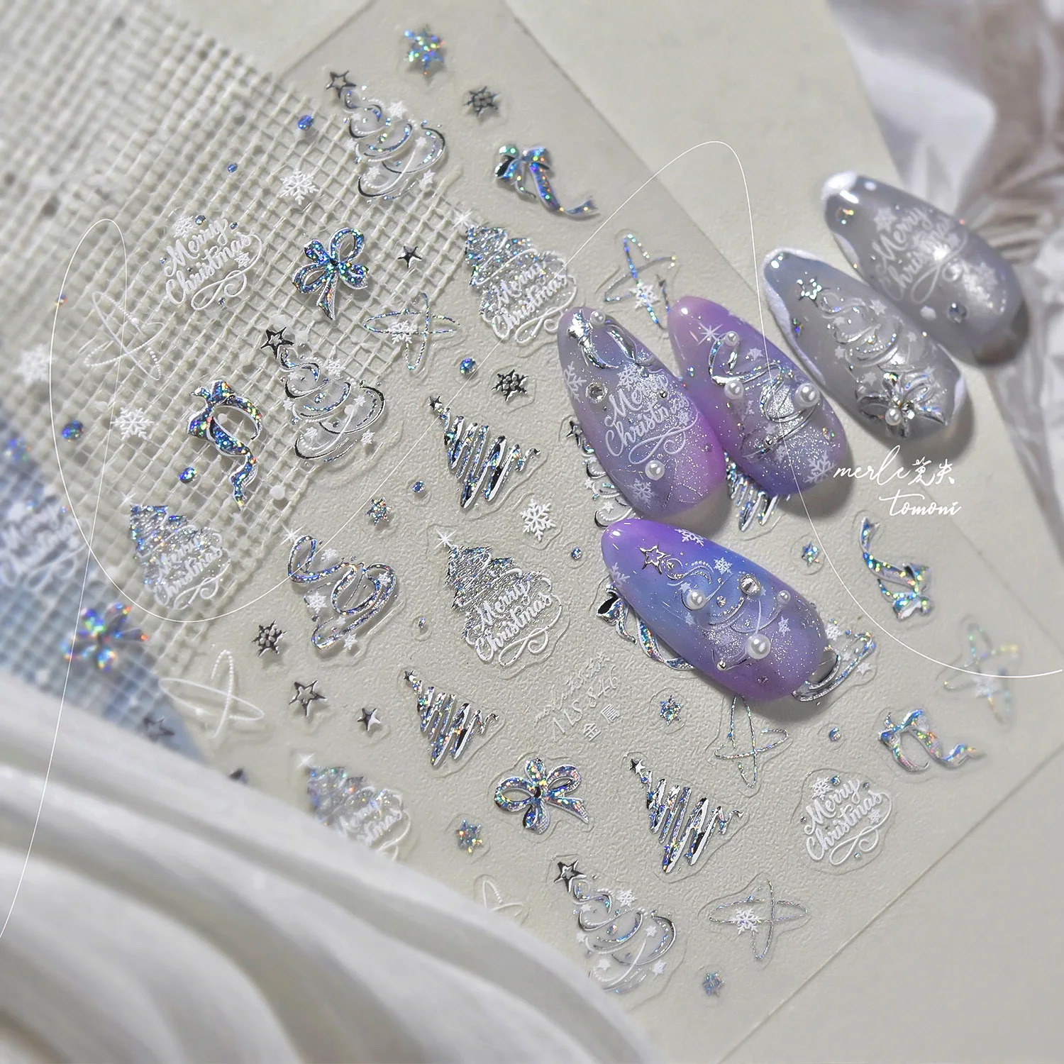 Shiny Laser Pink Silver Christmas Tree Bowknot Winter Santa Claus Snowflake Snowman Star Elk Love Heart Nail Art Stickers Decals