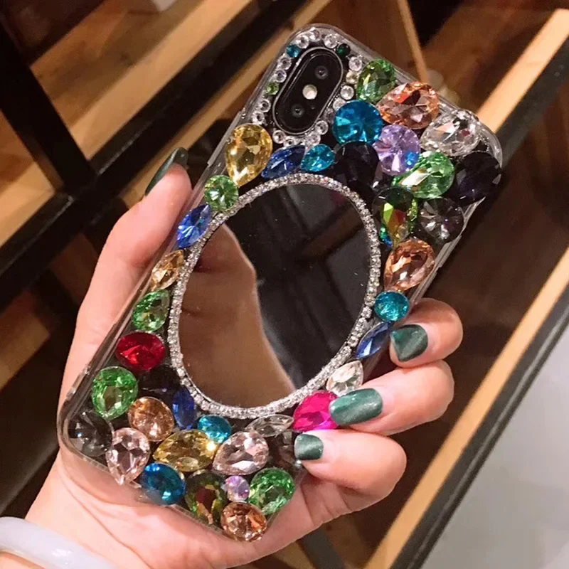 

Diamond Cover with Makeup Mirror for iPhone, Bling Rhinestone Case, Luxury, 16 15, 14, 13, 12, 11 Pro Max, XR, 7, 8 Plus Series