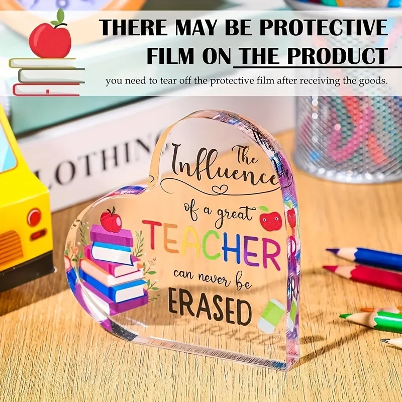 1pc,Thanks to Teacher Appreciation Present Heart Acrylic Keepsake and Paperweight Plaque from Student for Graduation Last Day