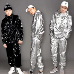 Long-Sleeved Hip Hop Clothes Shows Suit Bright Silver/Gold/Black Hoodies Pants Street Dancing Outfits Team Stage Costume VDB1712