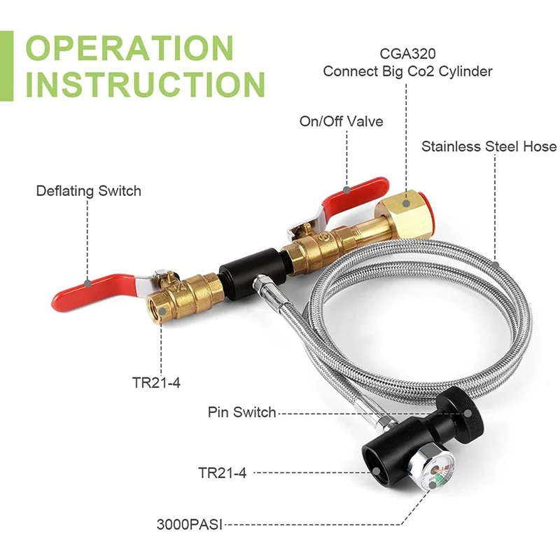 CGA320 G1/2 CO2 Cylinder Refill Adapter With 36 Inch Hose And Gauge, Refill Adapter Kit CO2 Cartridges External Hose