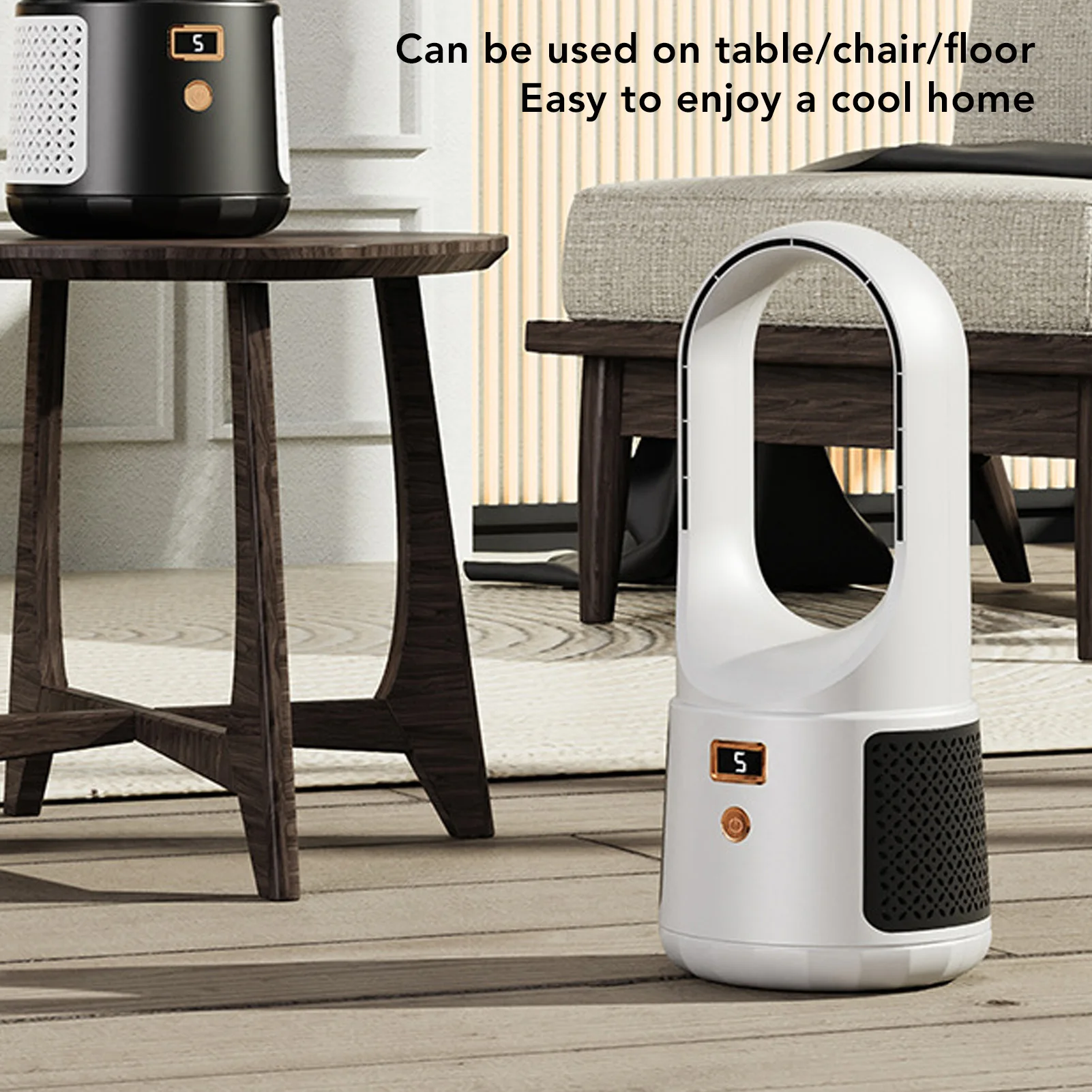 Bladeless Cooling Fan USB Desk Fan 6 Speeds Wind Quiet Portable Bladeless Cooling Fan with Power Display for Home Bedroom