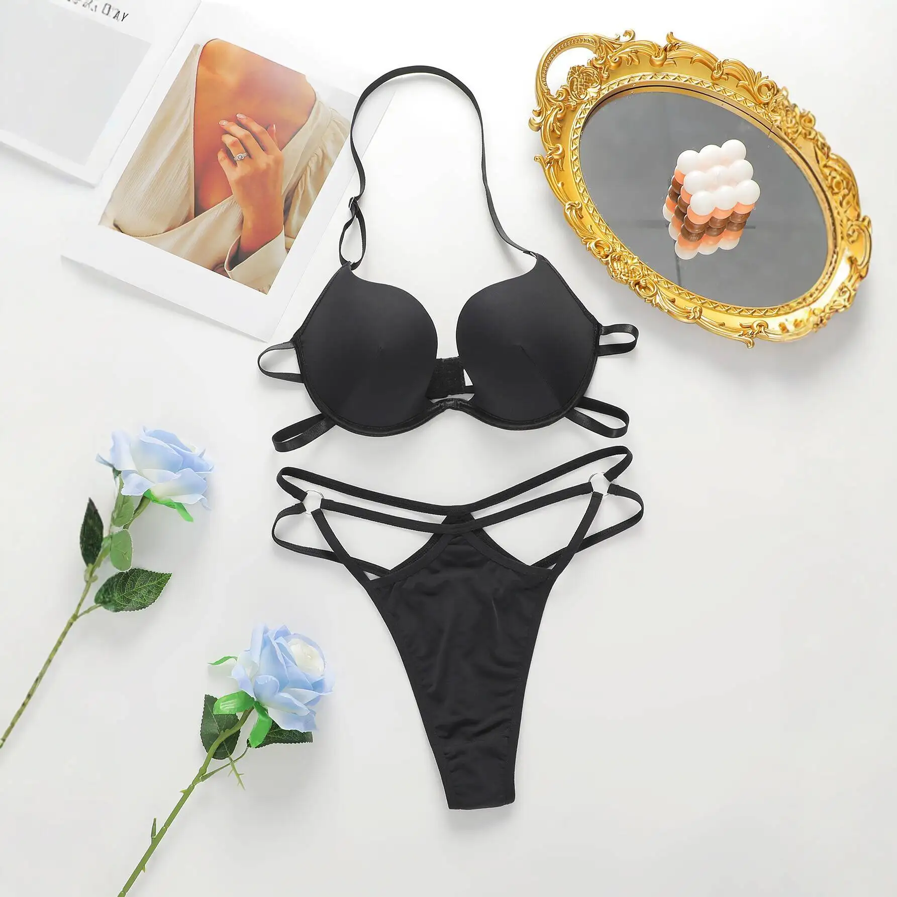 Lace Backless Woman Bra Set Push Up Fashion Non Slip Slimming Lingerie Panties For Sexy Women Push-Up Sports Bra