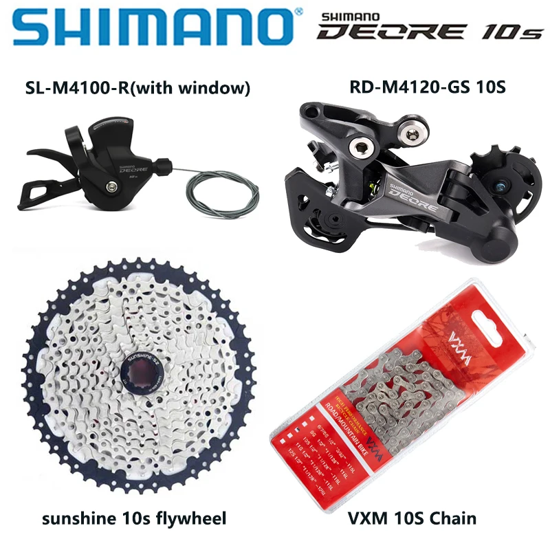 

SHIMANO DEORE M4100 10-скоростной комплект для горного велосипеда MTB 1x10 скоростей переключения передач M4120 задний переключатель Sunshine кассета VXM цепь