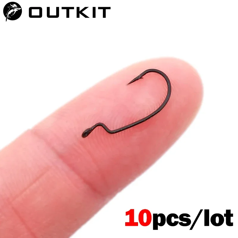 OUTKIT 10pcs mini Style Soft Worm Hooks High Carbon Steel Wide Super Lock Fishhooks Lure Softjerk Rockfishing Fishing Tackle