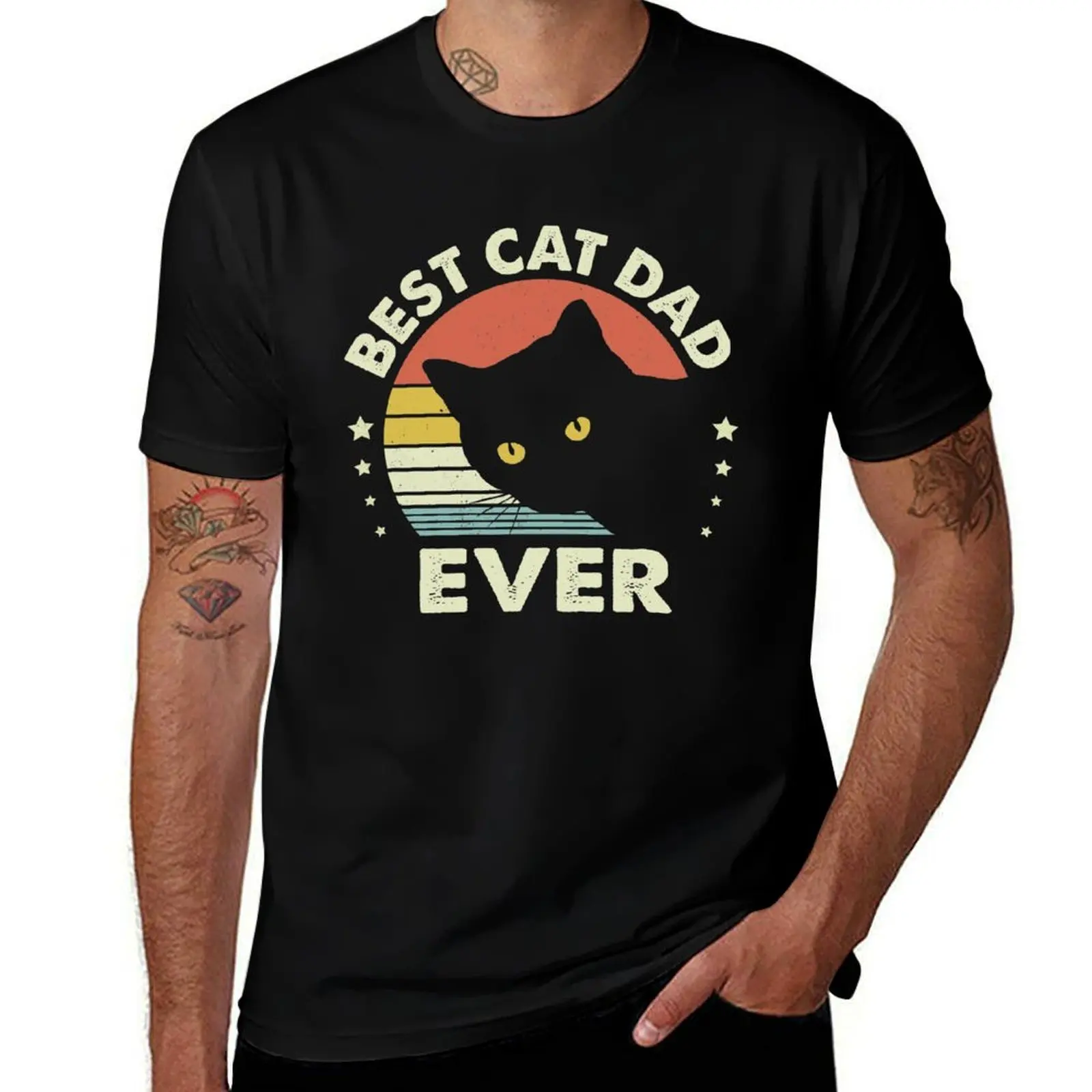 

Vintage Best Black Cat Dad Ever T-Shirt cotton t shirts man 100% t shirts with prints T-Shirt