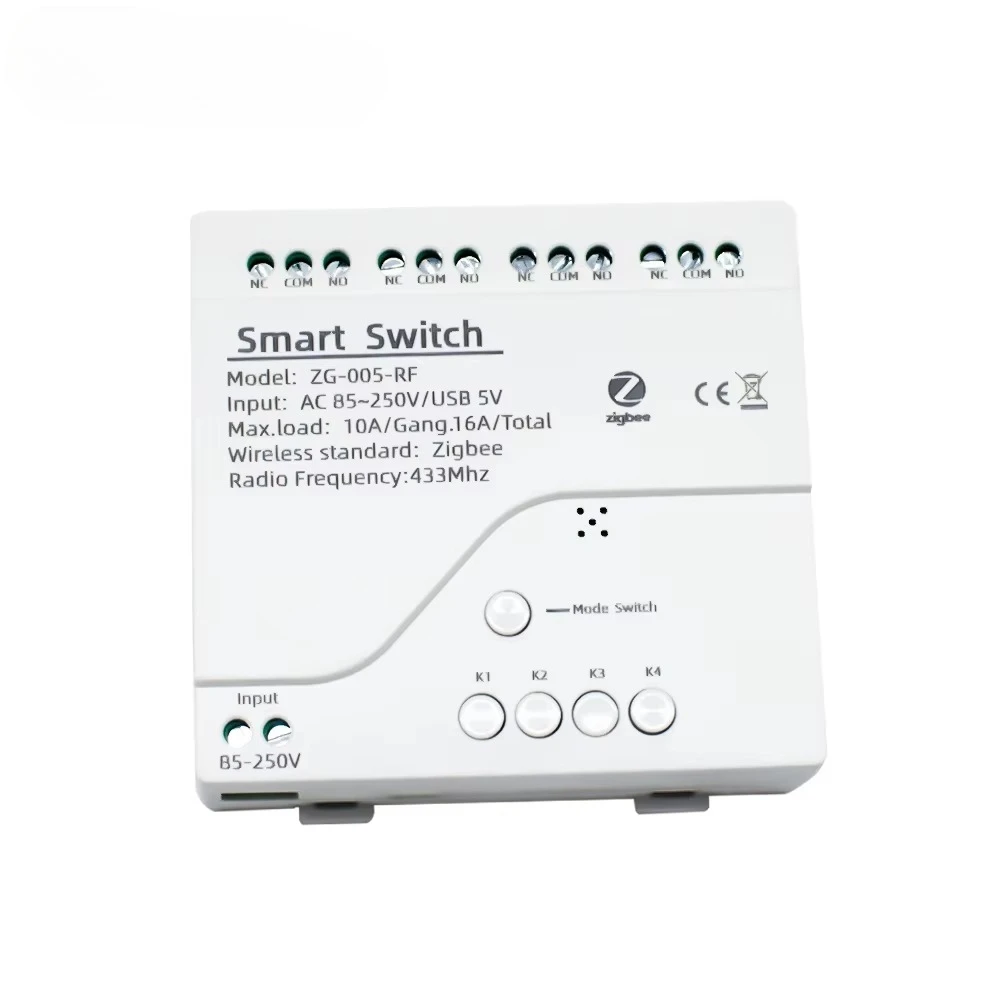 Tuya 4CH Zigbee Switch Relay Module USB 5V AC 85-250V Dry Contact 4 Gang Din Rail Controller Gateway Smart Home System