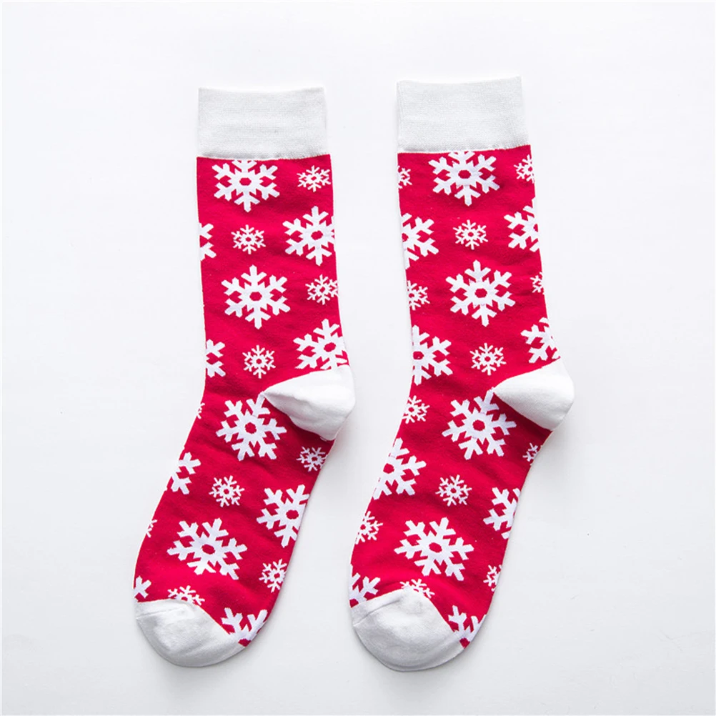 

5 Pairs Christmas Socks Cotton Snowflake Cartoon Tree Middle Tube Ankle High Stockings Soft Christmas Gift