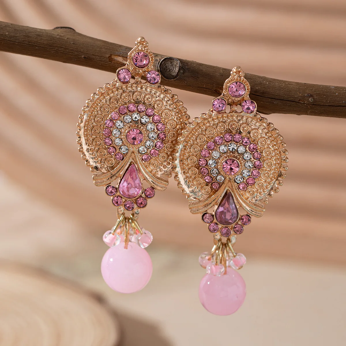 New ethnic style bohemian  women\'s court style exaggerated  imitation gemstone cherry pendant earrings