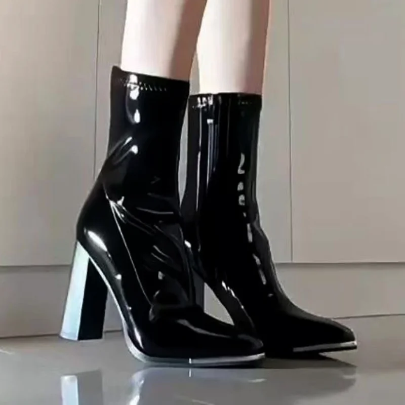 

Сексуальные женские ботильоны на высоком каблуке, дизайнерская элегантная обувь на массивном каблуке, модные туфли-лодочки 2025 года, ботинки челси, новые готические вечерние Mujer Botas