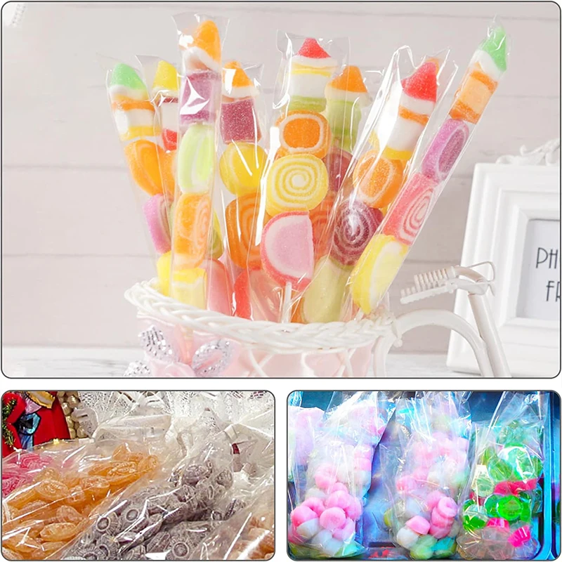 Sac en plastique transparent pour bonbons et cookies, emballage alimentaire pour cadeau, fournitures de décoration pour mariage et anniversaire, 50