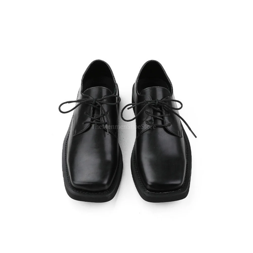 Square Toe Lace Up Leather Shoes for Men Fashion Casual Derby Shoes Simple Korean British Style Loafers