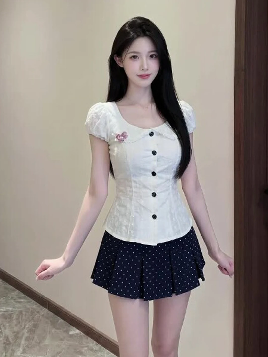 

Korean Style Summer Outfit Cute Polka Dot Short Skirt Two Piece Set Gentle Style Fashionable Women's Clothing Cotton T-shirt