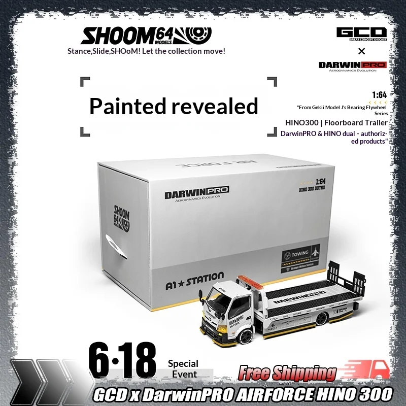 

1:64 Gcd X Darwinpro Airforce Shoom64 Hino 300 Flatbed Trailer Simulation Alloy Miniature Die-Cast Car Model Custom Kid Toy Gift