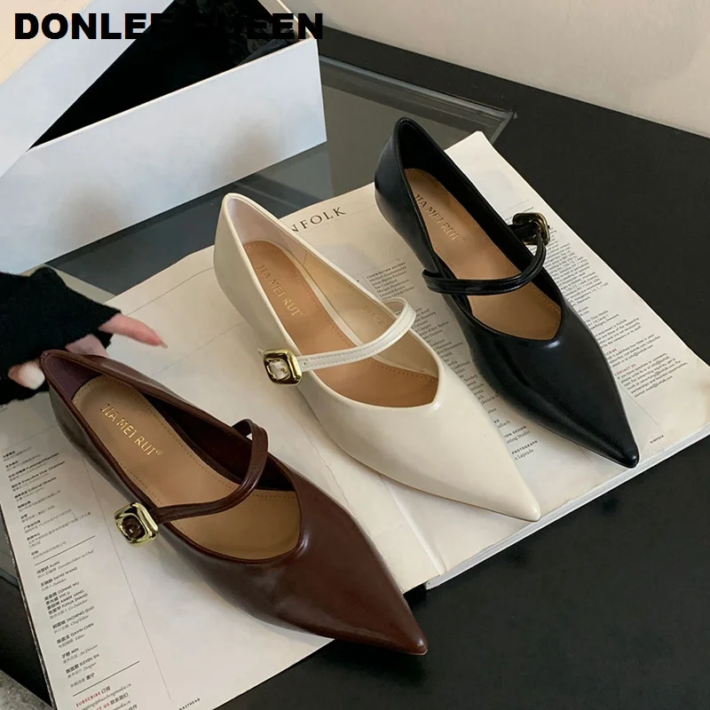 2024 New Autumn Shoes Women Thin Low Heel Pumps Fashion Brand Elegant Pointed Toe Shallow Mary Janes Shoes Wedding Female  Mujer